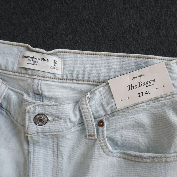Abercrombie & Fitch The Baggy Low Rise Jeans Womens Long Raw Hem 27 / 4L - Picture 7 of 10
